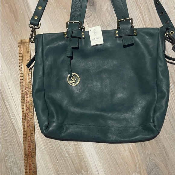 I Medici Italian Leather  Medium Green Tote with Gold Accents - Picture 3 of 11